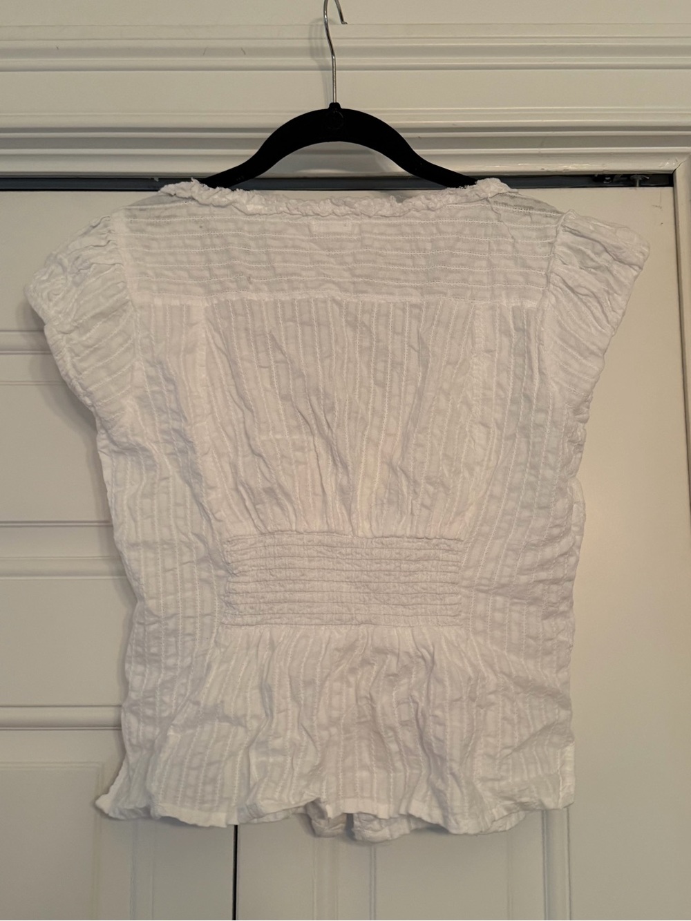 Urban Outfitters White Kimchi Blue Ria Ruffle Cotton Gauze Button-Front Blouse - Picture 8 of 12